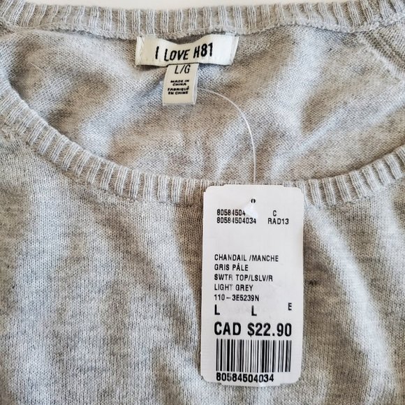 I Love H81 Girl's Chest Pocket Knit Sweater, Light Grey, L - Picture 4 of 8